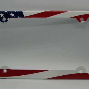 AMERICAN WAVING FLAG Aluminum Metal Car Novelty License Plate Frame