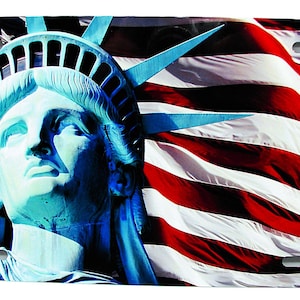 AMERICAN FLAG Statue of Liberty Metal Car Novelty License Plate Auto tag. USA flag, U.S. Flag