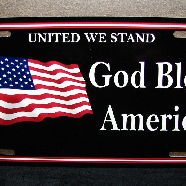 God Bless AMERICA, American Flag Metal Car Novelty License Plate Auto tag. American Flag United We Stand Car License Plate