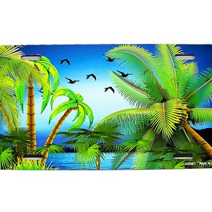 TROPICAL Beach Palm Trees OCEAN Wave SUNSET Metal Car Novelty License Plate Auto Tag