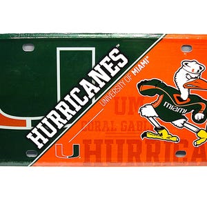 Officially Licensed UNIVERSITY of MIAMI HURRICANES Metal Novelty Car License Plate Auto Tag