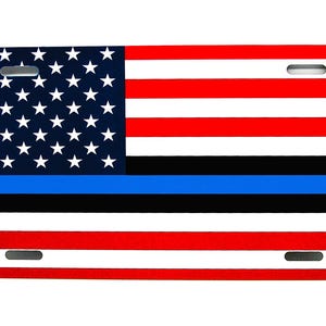AMERICAN FLAG Thin Blue Police Law enforcements Metal Car Novelty License Plate Auto Tag