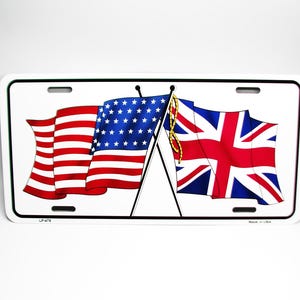 England BRITAIN BRITISH And American Flag Metal Car Novelty License Plate Auto Tag. Union Jack, United Kingdom, UK Flag Car License Plate