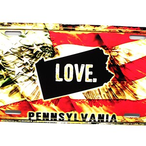 PENNSYLVANIA STAAT LIEFDE Amerikaanse vlag metalen auto nieuwigheid kentekenplaat autotag