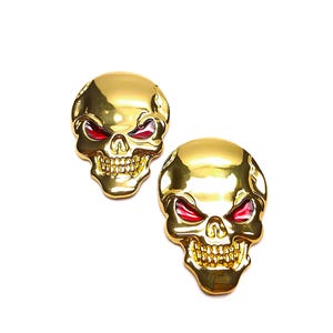 SET von 2 SKULL 3D METAL Gold Finish Emblem Aufkleber für Autos und Fahrräder