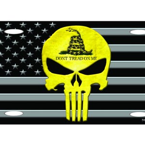 Schädel AMERIKANISCHE taktische Flagge treten nicht auf mir GADSDEN-Flaggen-Metallauto-Neuheits-Nummernschild-Autoumbau
