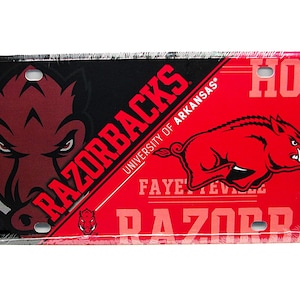 Officially Licensed UNIVERSITY of ARKANSAS RAZORBACKS Metal Novelty Car License Plate Auto Tag