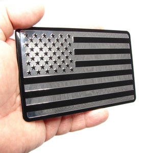 AMERICAN TACTICAL FLAG Aluminum Silver Black 3D Large Car Emblem Decal Sticker 5.0&quot; X 3.0&quot;