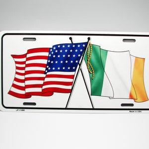 IRISH AMERICAN FLAG Metal Car Novelty License Plate Auto tag. Ireland Flag Metal Car license Plate