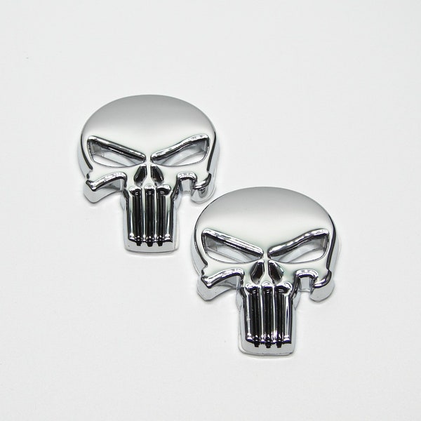 2 SKULLS 3D METAL Chrome Silver polished High Quality Finish Emblem Sticker Decal For Cars And Bikes