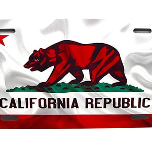 CALIFORNIA REPUBLIC STATE Waving Flag Metal Car Novelty License Plate Auto Tag