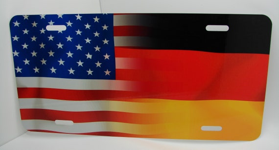 GERMAN, GERMANY AMERICAN Flag Metall Auto Kennzeichen Auto Tag.  Deutschlandfahne, Bundesflagge. - .de