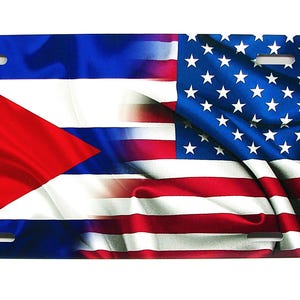 CUBA Cuban AMERICAN Waving FLAG Metal Car Novelty License Plate Auto tag.