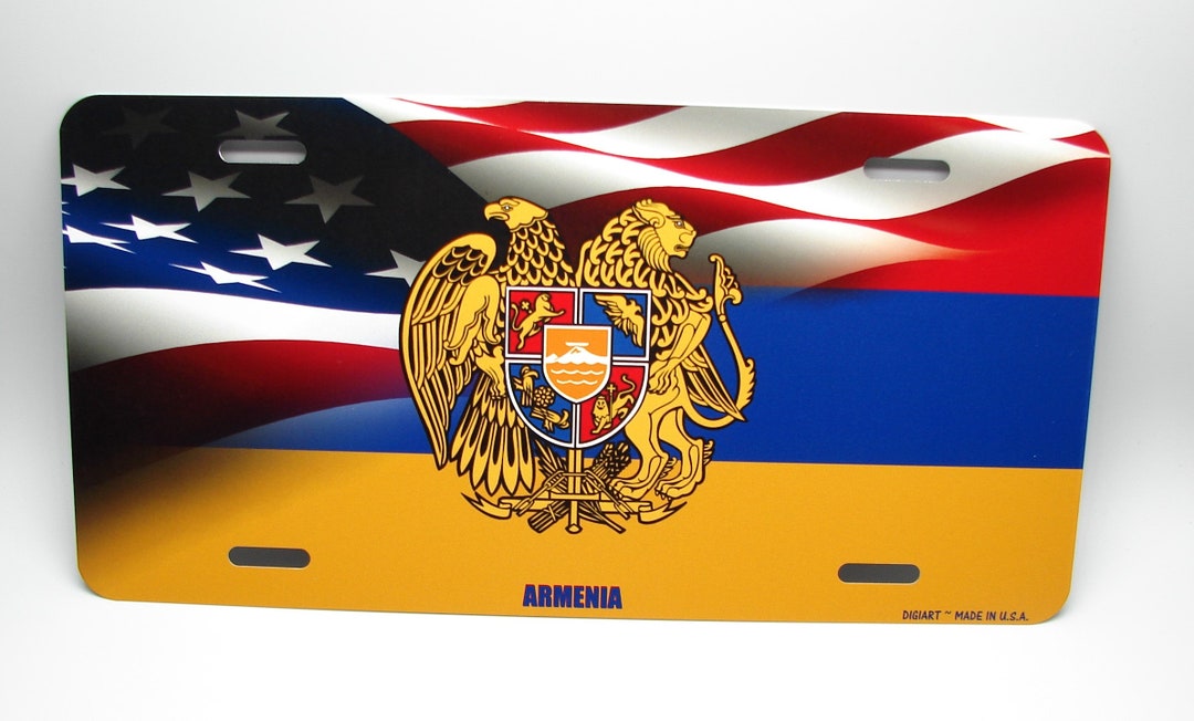 ARMENIAN FLAG Coat of Arms American Flag Metal Car Novelty License