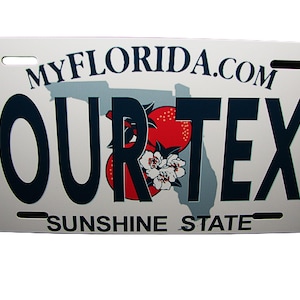 CUSTOM FLORIDA STATE Metal Car Novelty License Plate Auto tag. Your text (7 or 8 letters ideal)