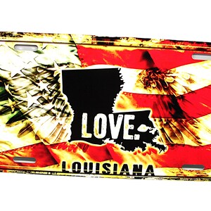 LOUISIANA STATE LOVE American Flag Metal Car Novelty License Plate Auto Tag
