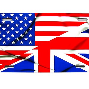 England BRITAIN BRITISH And American Flag Metal Car Novelty License Plate Auto Tag. Union Jack, United Kingdom, UK Flag Car License Plate