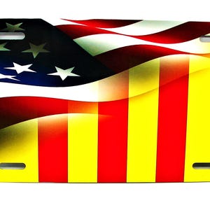 Vietnam Veteran Vietnam Veteran Ribbon AMERICAN FLAG Patriotic Metal Car Novelty License Plate Auto tag. USA flag, U.S. Flag