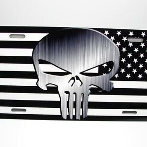 Skull AMERICAN Tactical Flag Metal Car Novelty License Plate Auto tag.