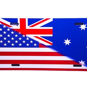 AUSTRALIA, AUSTRALIAN, AUSSIE Flag American Flag Metal Car Novelty License Plate Auto Tag