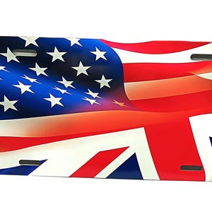 England BRITAIN BRITISH And American Flag Metal Car Novelty License Plate Auto Tag. Union Jack, United Kingdom, UK Flag Car License Plate