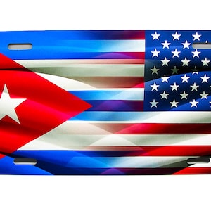 CUBA, Cuban AMERICAN Waving FLAG Metal Car Novelty License Plate Auto tag.