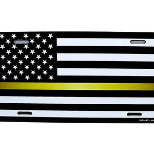 AMERICAN TACTICAL FLAG Thin Gold Line Dispatchers Call Takers Metal Car Novelty License Plate Auto Tag