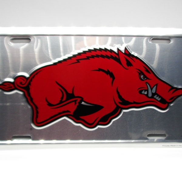 University Arkansas RAZORBACKS 3D EMBOSSED Metal Car Novelty License Plate Auto Tag