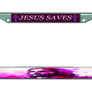 JESUS SAVES RELIGIOUS Christian Spiritual Holy Cross Chrome Metal Car License Plate Frame