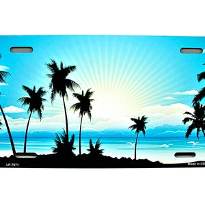 TROPICAL Beach Palm Trees OCEAN Wave SUNSET Metal Car Novelty License Plate Auto Tag
