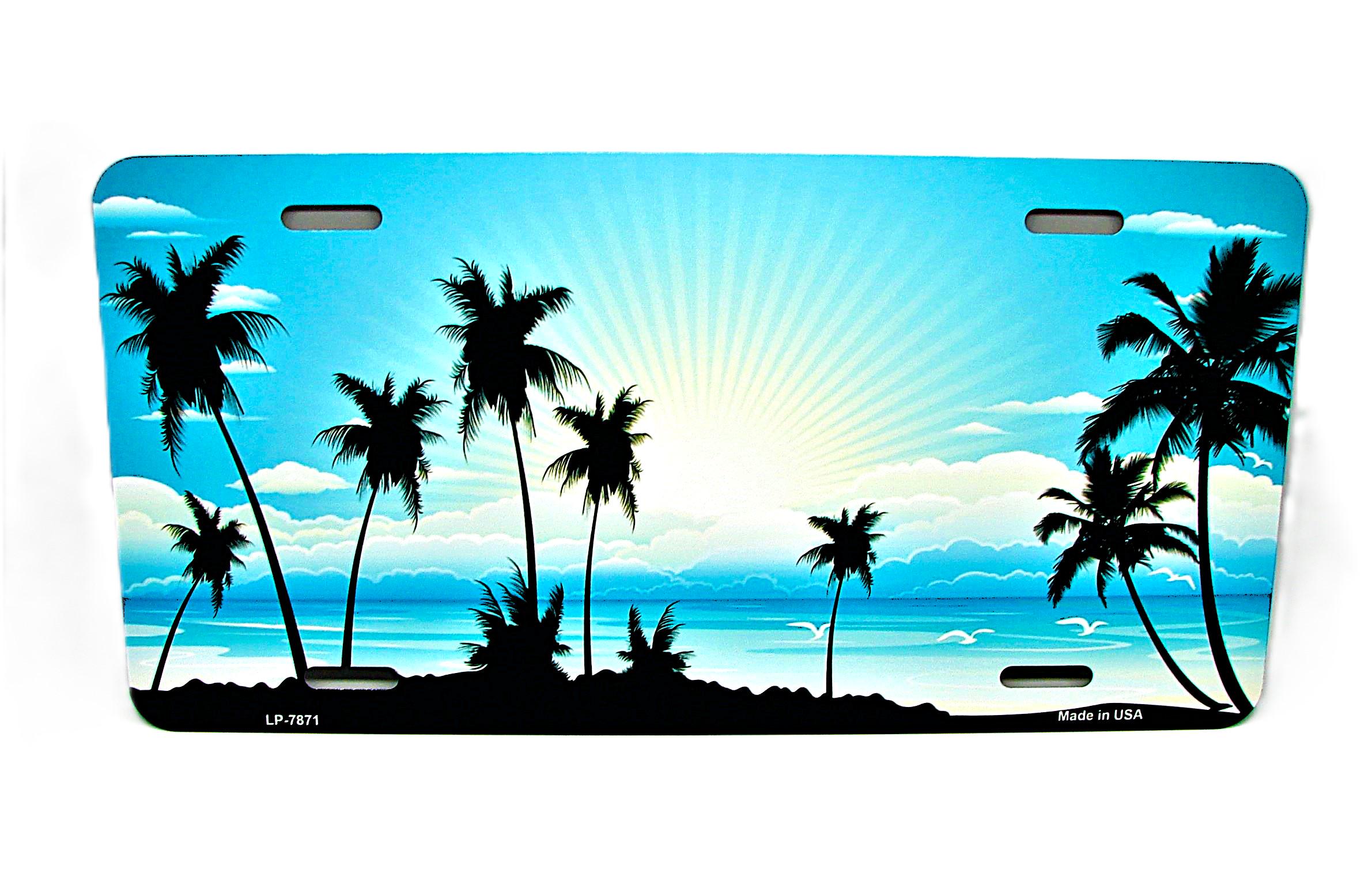 TROPICAL Beach Palm Trees OCEAN Wave SUNSET Metal Car Novelty License Plate Auto Tag