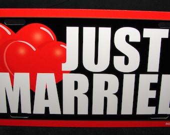 JUST MARRIED WEDDING Metal Car license Plate Auto Tag