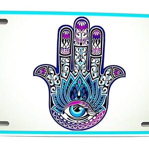 HAMSA HAND EVIL Eye Hand of God Amulet Metal Car license Plate Auto Tag
