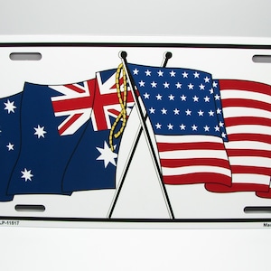 AUSTRALIA, AUSTRALIAN, AUSSIE Flag American Flag Metal Car Novelty License Plate Auto Tag