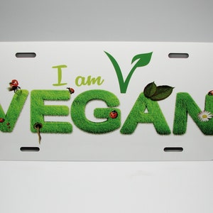 VEGETARIAN VEGAN Metal Car Novelty License Plate Auto tag.  I am Vegan