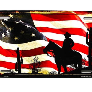 AMERICAN COWBOY AMERICAN Flag Metal Car Novelty License Plate Auto tag