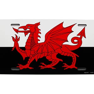 WALES FLAG Welsh Dragon WELSH Flag Black And White Format Metal Car Novelty License Plate Auto Tag