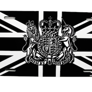 England BRITAIN BRITISH Flag with Royal Arms of Great Britain Metal Car Novelty License Plate Auto Tag Union Jack United Kingdom UK Flag