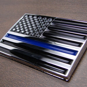 American TACTICAL Flag Thin BLUE Line police Law enforcement officers ABS Plastic Chrome Silver Finish 3D Emblem Sticker Decal For Cars