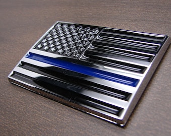 Amerikanische TAKTISCHE Flagge dünne blaue Linie Polizei Strafverfolgungsoffiziere ABS Kunststoff Chrom Silber Finish 3D Emblem Aufkleber für Autos