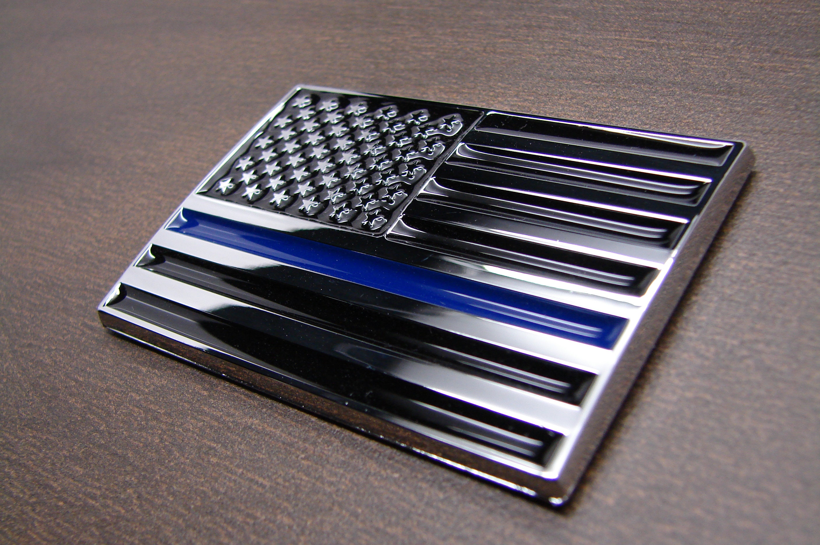 American TACTICAL Flag Thin BLUE Line police Law enforcement officers ABS Plastic Chrome Silver Finish 3D Emblem Sticker Decal For Cars