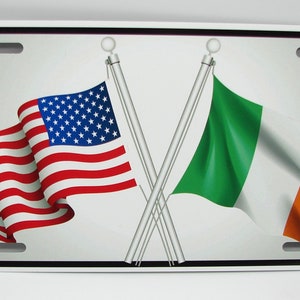 IRISH AMERICAN FLAG Metal Car Novelty License Plate Auto tag. Ireland Flag Metal Car license Plate