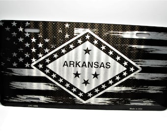 ARKANSAS STATE FLAG American Tactical Flag Carbon fiber look Pattern Brushed Metal Car Novelty License Plate Auto Tag