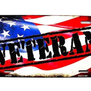 VETERAN AMERICAN FLAG Patriotic Metal Car Novelty License Plate Auto tag