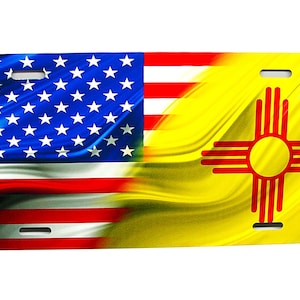 New MEXICO STATE FLAG And American Waving Flag Metal Car Novelty License Plate Auto Tag