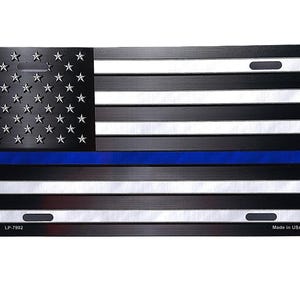 AMERICAN TACTICAL FLAG Thin Blue Line Police Metal Car Novelty License Plate Auto Tag