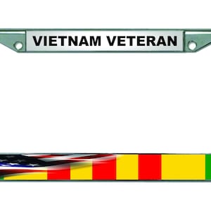 VIETNAM WAR VETERAN Ribbon American Flag Chrome Metal Car License Plate Frame