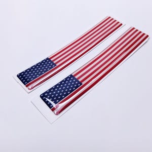 US AMERICA AMERICAN Flag 3D Epoxy Car Emblem Decal Sticker Set (2) Flexible Durable Waterproof Highly Detailed Good Quality