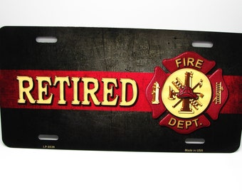 RETIRED FIREFIGHTER Thin RED Line Metal Car Novelty License Plate Auto tag