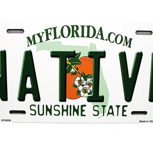 FLORIDA State NATIVE Metal Car Novelty License Plate Auto Tag. FORIDA State Car License Plate